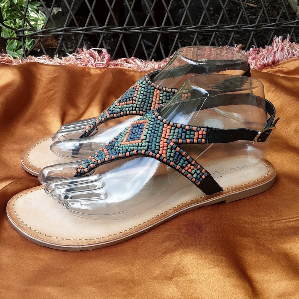Diba True Red Row Beaded Thong Leather Sandal with Adjustable Ankle Stra…